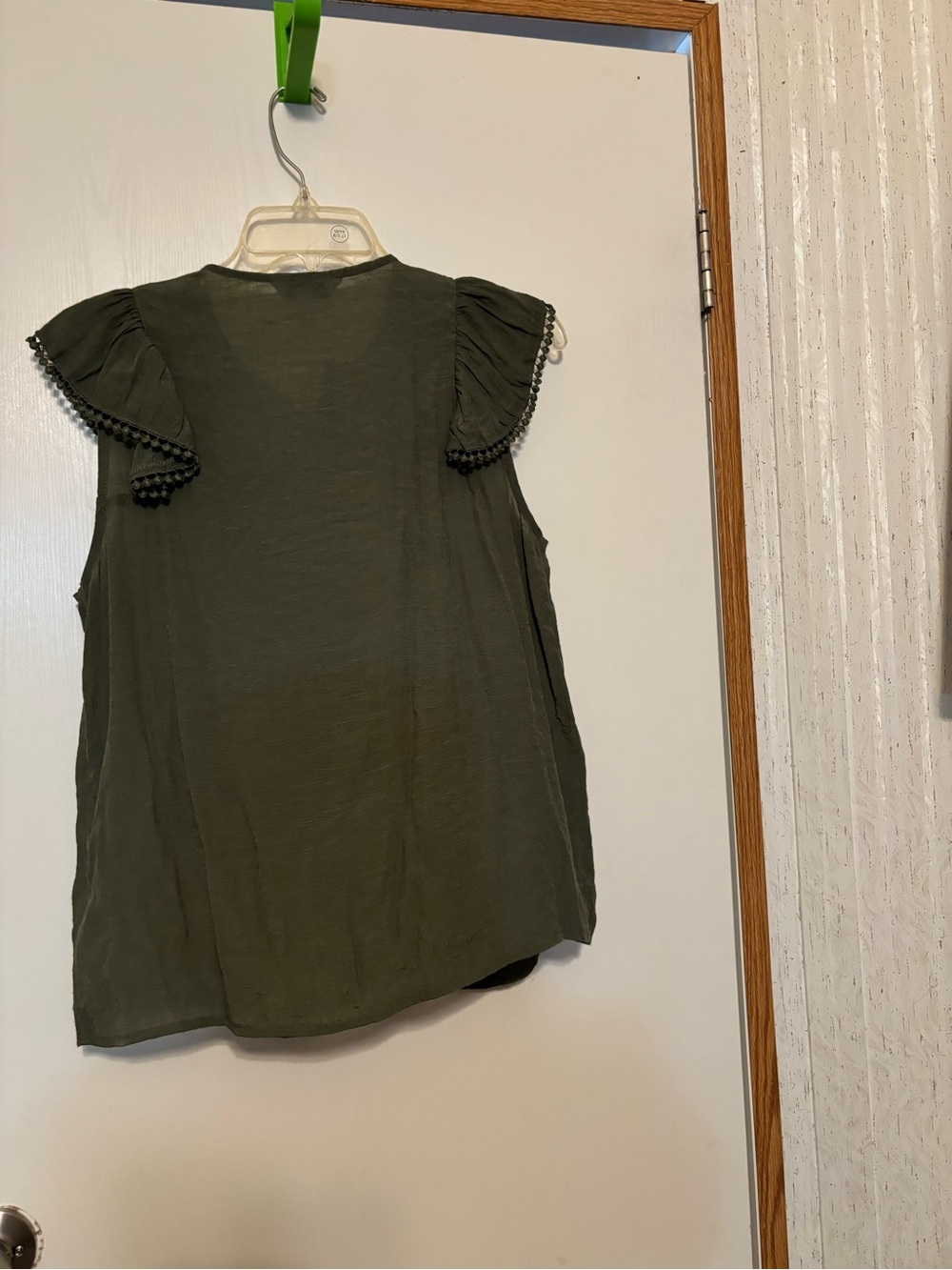 Nanette Lepore Olive Green Sleeveless Button-Front Blouse with Crochet Collar - Picture 2 of 2